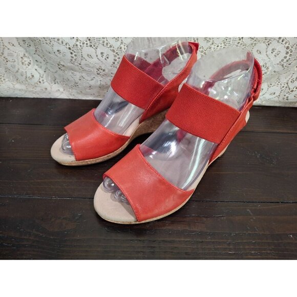 Clarks Laflay Lily Red Leather Cork Wedge SandalsSz. 5.5M - Picture 3 of 9
